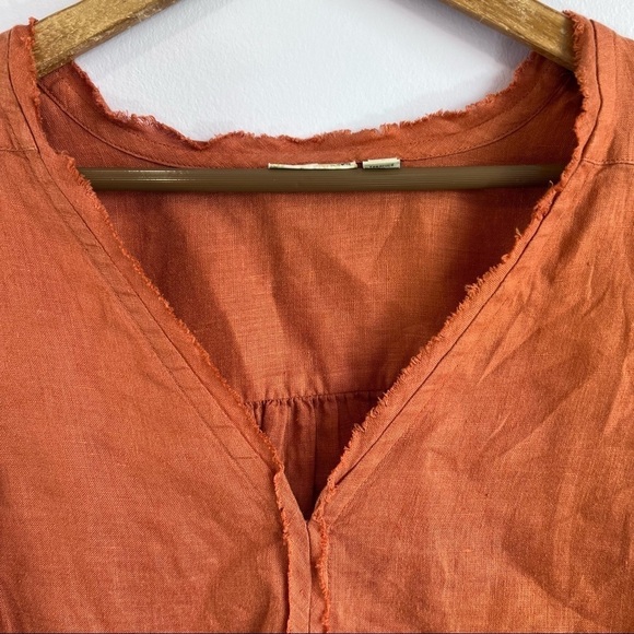 ANTHROPOLOGIE HOLDING HORSES Ginnie Tie Sleeve Linen Tunic Orange V Neck Size S - Picture 8 of 16